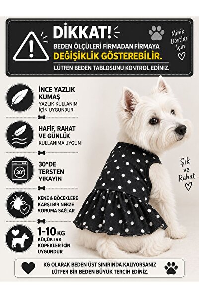 DOGİ&DOG Small Breed White Polka Dot Summer Dog Dress Cat Dress (1-10kg)