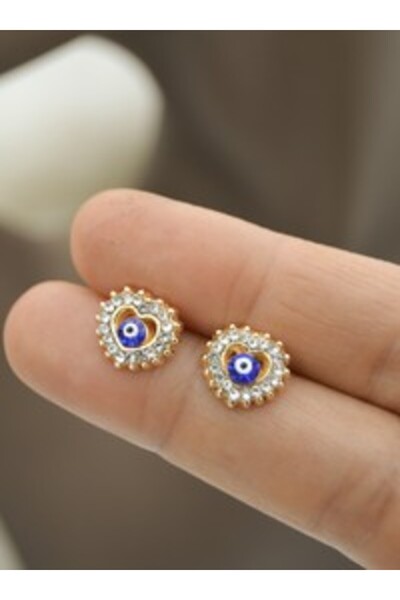 Stoneage Nazar Mineli Heart Earrings - Gold Color -