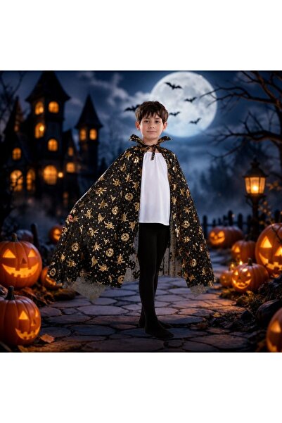 PARTY GO Children's Halloween cape with gilded print 80 cm, 1 piece, velcro c...
