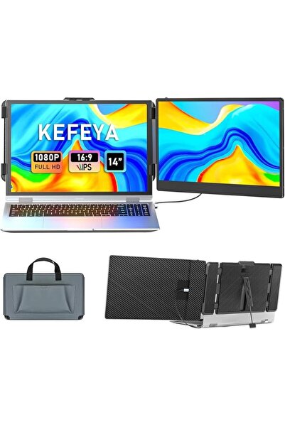 KEFEYA شاشة إضافية للابتوب، شاشة محمولة 14 بوصة بدقة FHD 1080P IPS، شاشة مزدو...