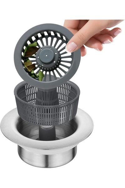 KASTWAVE Kitchen Sink Strainer, 3 in 1 3-1/2 inch Pop Up Sink Stopper, Stainl...