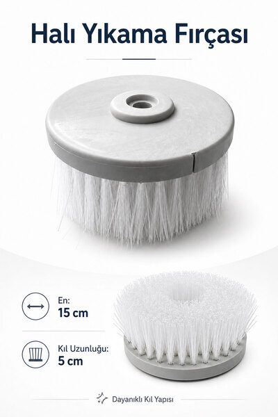 Badem10 Halı Yıkama Fırçası Yuvarlak 15 Cm Sert Temizlik Fırçası Motorlu Tırp...