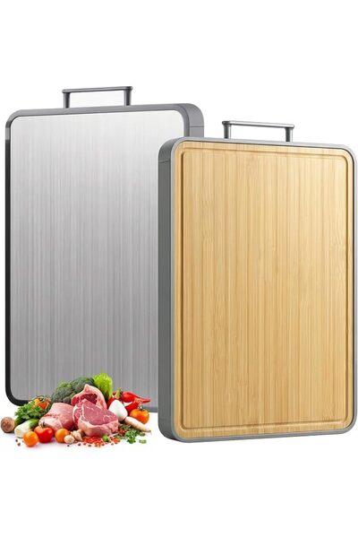 TMOHRA Bamboo Cutting Board for Kitchen, 2 in 1 Stainless Steel Cutting Board...