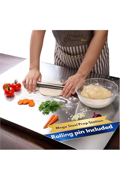 Winsoyya 304 Stainless Steel Cutting Board for Kitchen, Large L-Shaped Kneadi...