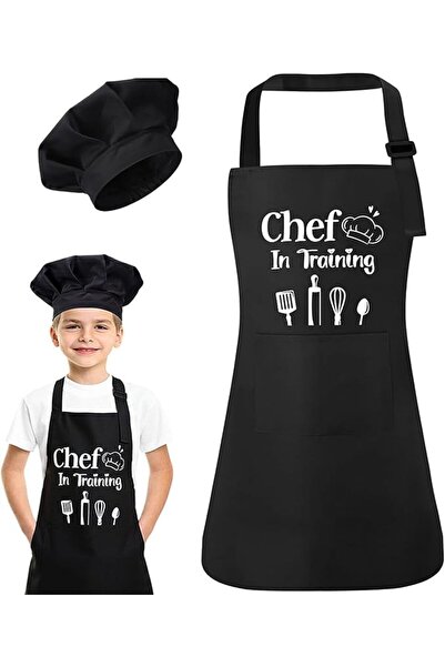 GENERAL Kids Apron and Chef Hat Set, Adjustable Kitchen Cooking Apron with Po...