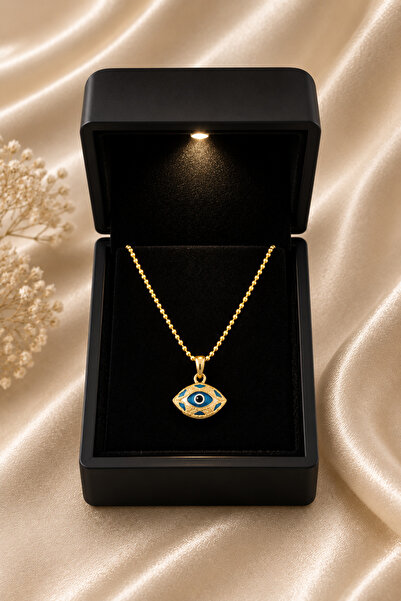 Ahamelia Jewelry 925 Ayar Gümüş Işıklı Kutuda Dorika Zincirli Damla Göz Kolye