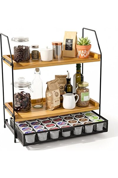 Generic CICI-KSA Countertop Coffee Station| 2-Tier Wooden Shelf for K-Cup & N...