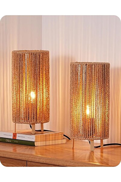 EDISHINE Boho Bedside Lamps Set of 2, Vertical Stripes Lampshade, E27 Base