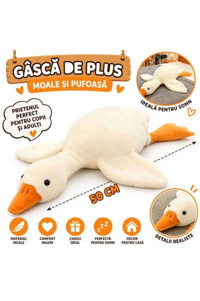 SHOP LIKE A PRO Jucărie de Plus Gâscă, 50 cm, Moale și Pufoasă, Pernă pentru ...