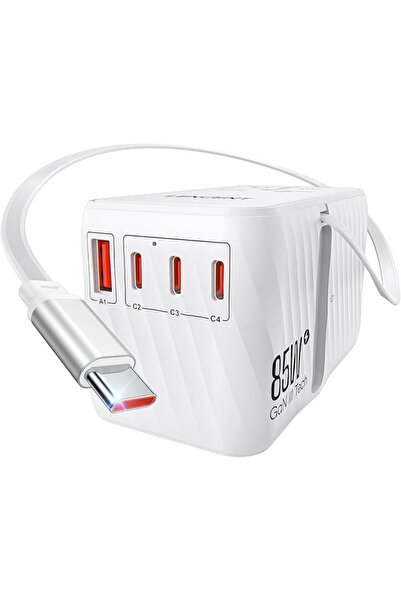 LENCENT 85W Universal Travel Adapter with Retractable USB C Cable