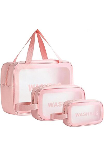 GENERAL Matte Translucent Travel Toiletry Bag with Handle in Pink