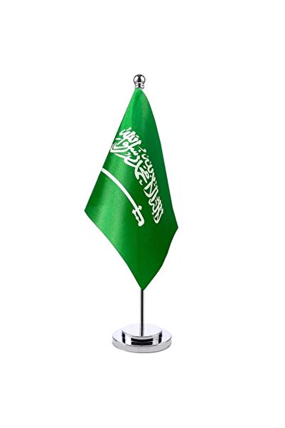 GENERAL علم السعودية للطاولة، أعلام سعودية صغيرة مع قاعدة معدنية فضية لتزيين ...