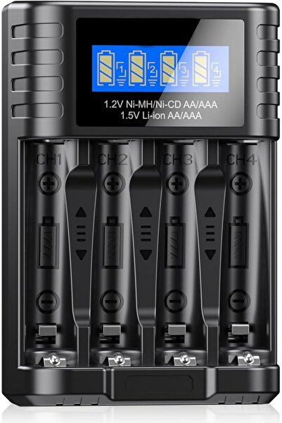 NALACAL Universal 1.5V Battery Charger, 4 Bay LCD Smart Independent Charger, ...