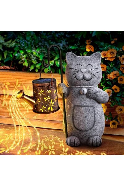 ALMEKAQUZ Black Cat Garden Statue, Solar Outdoor Decor Kitten Sculpture Light...