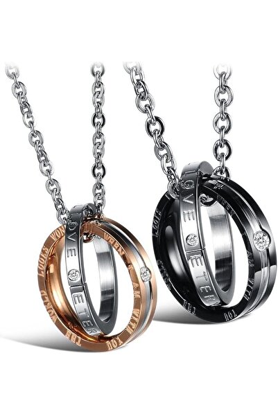 Feraco His Hers Matching Set Necklace For Couples Titanium Stainless Steel Pr...
