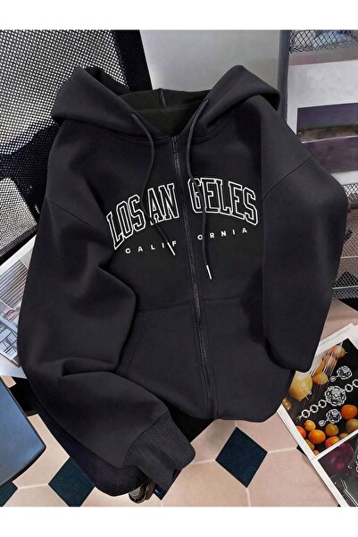modaberry Los Angeles California Sweatshirt Zippered Cardigan - Printed Overs...