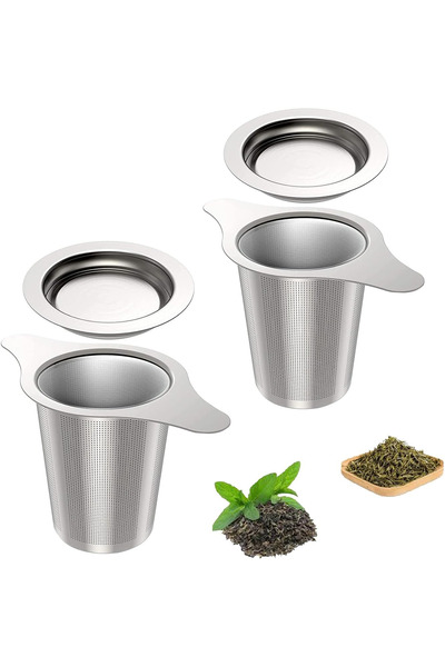 Generic Brand Set 2 filtre ceai vrac, cu capac, pentru ceainic și cană, inox,...
