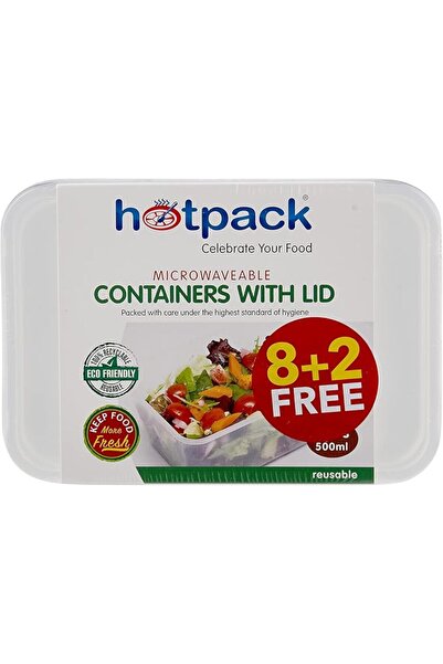 Hotpack حاوية قابلة للاستخدام في الميكروويف مع غطاء، مستطيلة الشكل، سعة 500 م...