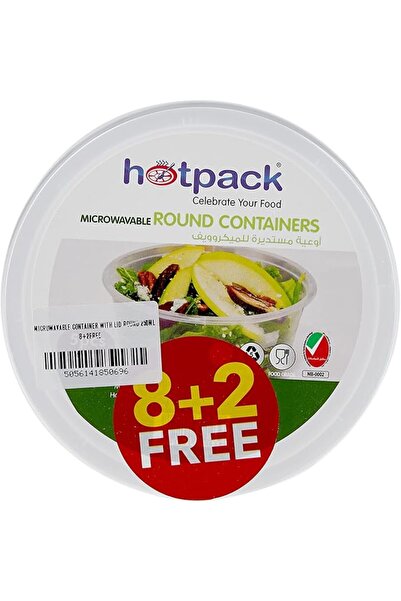 Hotpack حاوية قابلة للاستخدام في الميكروويف مع غطاء دائري سعة 250 مل 8+2