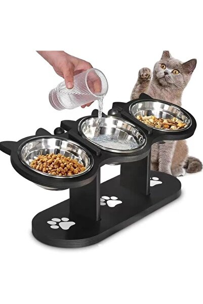 Yelajoy ALMEKAQUZ Cat and Dogs Indoor Raised Feeding Bowl with Black Stand, 1...