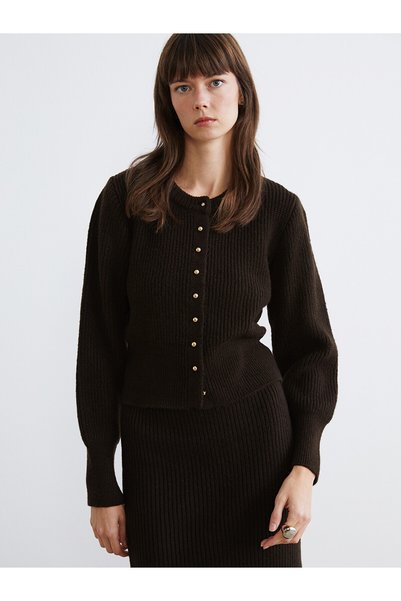 LC Waikiki Alita City Lcw Vision Brown Knitwear Plain Women's Cardigan with a...