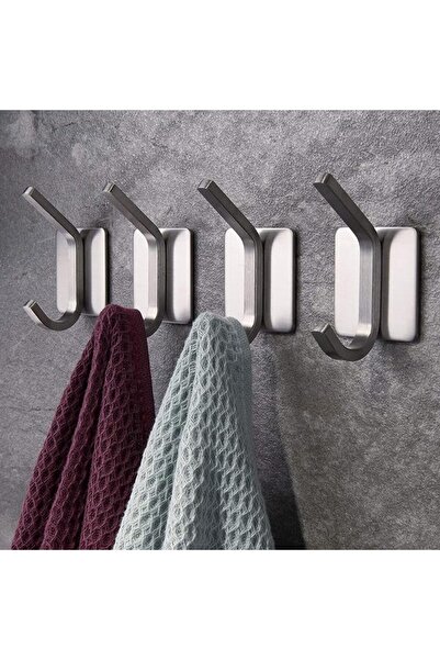 GENERAL Sulfar Self Adhesive Hooks 4 Pack, Brushed Stainless Steel Adhesive D...
