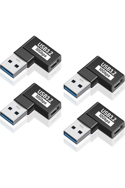 Duttek Right Angle USB C to USB A Adapter (4 Pack), Right Angle A Male to C F...