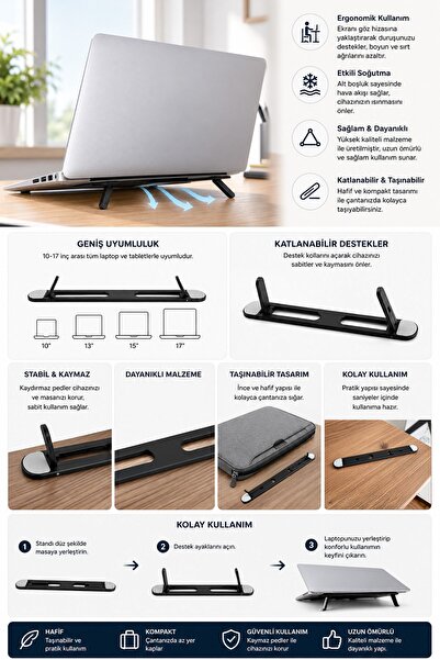 omilife 2 Kademeli Katlanabilir Yapışkanlı Laptop Standı Taşınabilir Notebook Yükseltici Tutucu