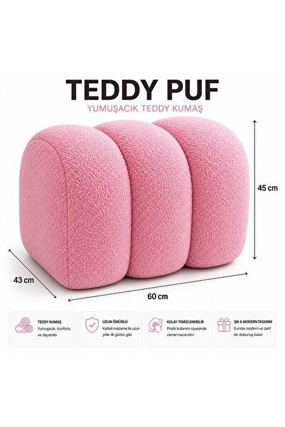 DEKOZUM TEDDY Puf Maxi Büyüklük Gürgen İskelet Salon Puf Koltuk Teddy Kumaş K...