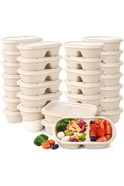 TERRIFI 50 Pcs Compostable Take Out Food Containers with Lid, 33 oz Bagasse t...