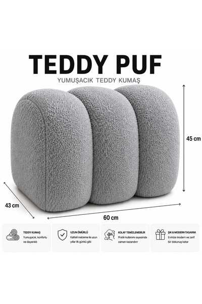 DEKOZUM TEDDY Puf Maxi Büyüklük Gürgen İskelet Salon Puf Koltuk Teddy Kumaş K...