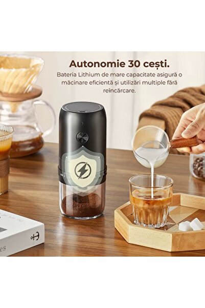 EdoRia Râșniță electrică de cafea Edorix, 40 de niveluri de măcinare, reglare externă, portabilă USB-C, baterie de mare capacitate, detașabilă și lavabilă, design retro de lux, alb