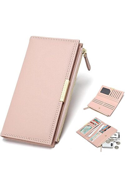 TERRIFI Slim Leather Wallet For Women, Pink Faux Leather RFID Blocking Minima...