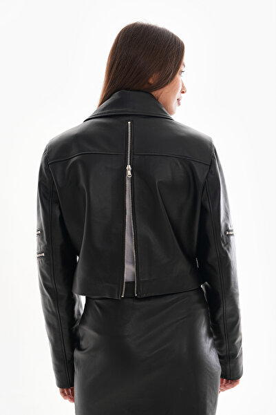 Metins Leather Kadın Kemerli Sırt Detaylı Hakiki Deri Mont 5325Natural