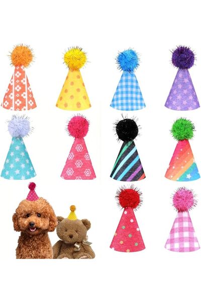 GENERAL Mini Pet Party Hats 10 Pack, Small Dog Cat Birthday Cone Hat with Adj...