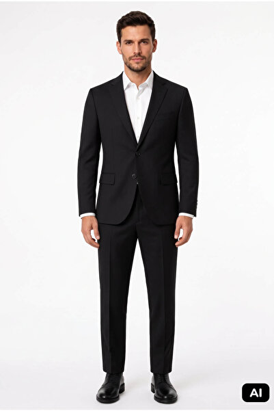 İgs Black Slim Fit Narrow Fit Mono Collar 86% Wool Product