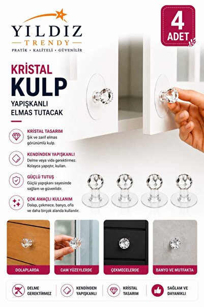 4 Adet Kendinden Yapışkanlı Dolap & Çekmece Kulpu – Pratik Mobilya Tutma Düğmesi
