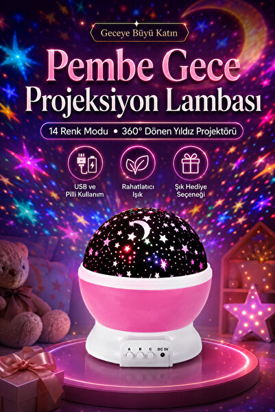 House Bird StarMaster Gece Lambası 14 Renk Modlu 360° Dönen Yıldız Gece Proje...