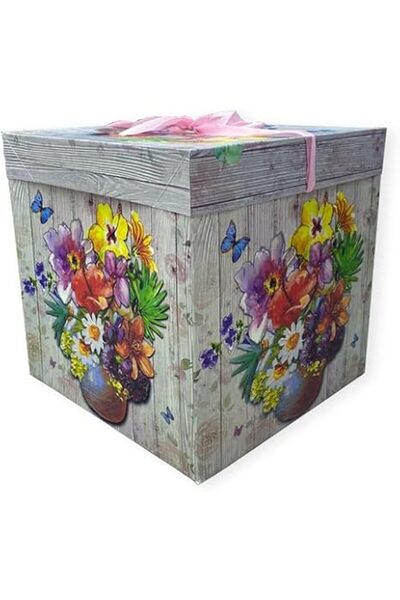 Generic صندوق هدايا 30×30 سم بتصميم ورود ملونة وشريط - مثالي للهدايا والمناسب...
