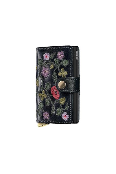 Secrid Premium Miniwallet+ Stitch Floral Card Holder Wallet, Black