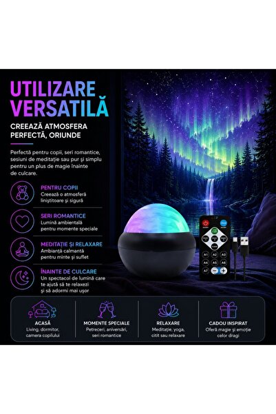 Techone Proiector de Stele Starry Miracle, RGB, Multiple Efecte, 3 Moduri Luminare, Telecomanda, Negru