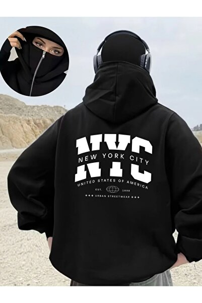 LAND MODA Kar Maskeli Ninja Unisex Sweatshirt Hırka 2iplik kalın polar