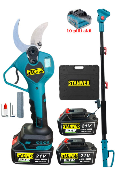 STANWER BÜYÜK AKÜLÜ ÇELİK ŞANZUMAN 50 MMM ŞARJLI DAL BAĞ BUDAMA MAKASI 2 METR...