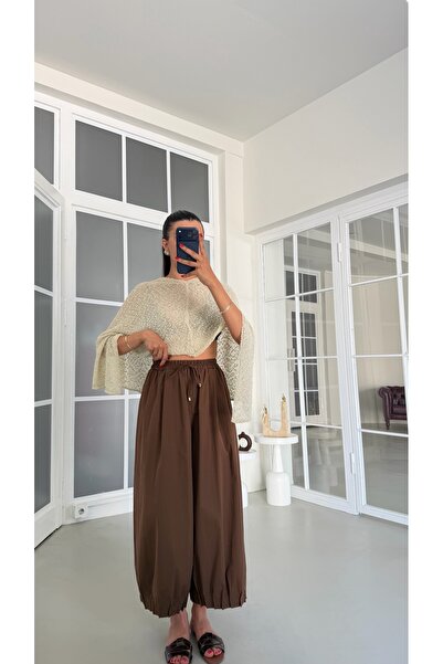 GAUS CO Kahve Beli Lastikli Cepli Poplin Kumaş Pantolon GAUS-01846