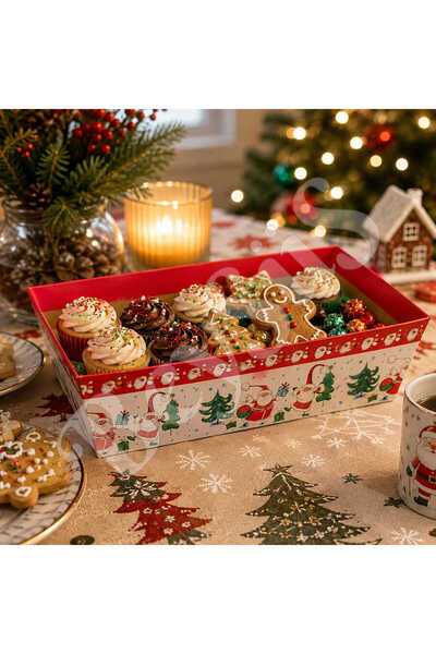 BeySüS Christmas Cardboard Bowl with Snowman and Pine Tree Pattern