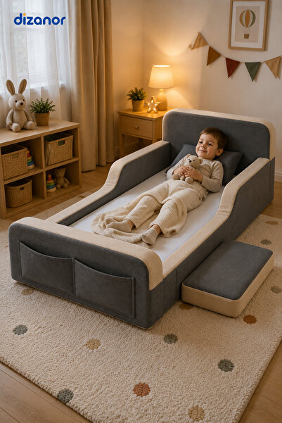 Dizanor Yeni Nesil Maxi Nest %100 Sünger ve Yıkanabilir Fermuarlı Kumaşa Sahip Bebek, Çocuk ve Genç Montessori Karyola Baza ve Başlık Yatağı Seti