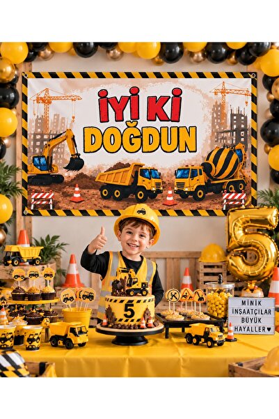 Bkmc İnşaat Temalı Doğum Günü Vinil Branda Arka Fon | İyiki Doğdun | Çocuk Parti Süsleme Dekoru Doğum Günü Parti Seti Süsü