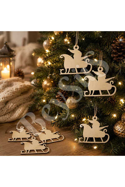 BeySüS Christmas Tree Ornament Wooden Sleigh Set of 6