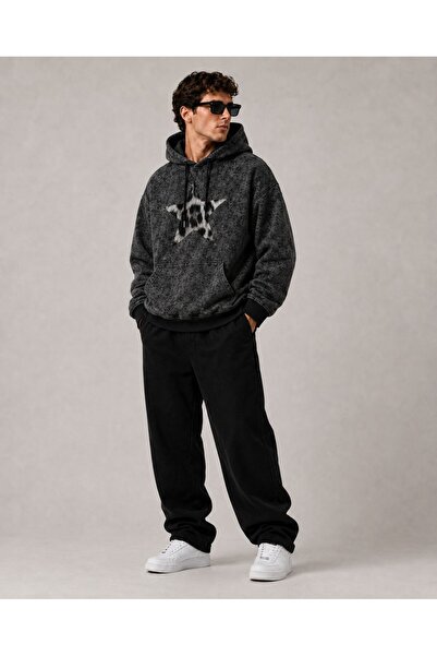 PENTHİLUS Unisex Oversize Batik Desenli Kapüşonlu 3 İplik Kışlık Hoodie