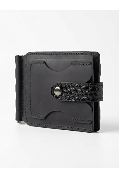 yedideri Genuine Leather Men's Card Holder with Money Clip – Crocodile Detail